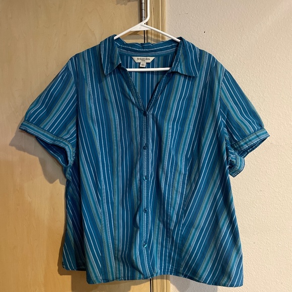 St. John's Bay Tops - Women 3X Pretty Button Down Blouse Stripes, short sleeve-